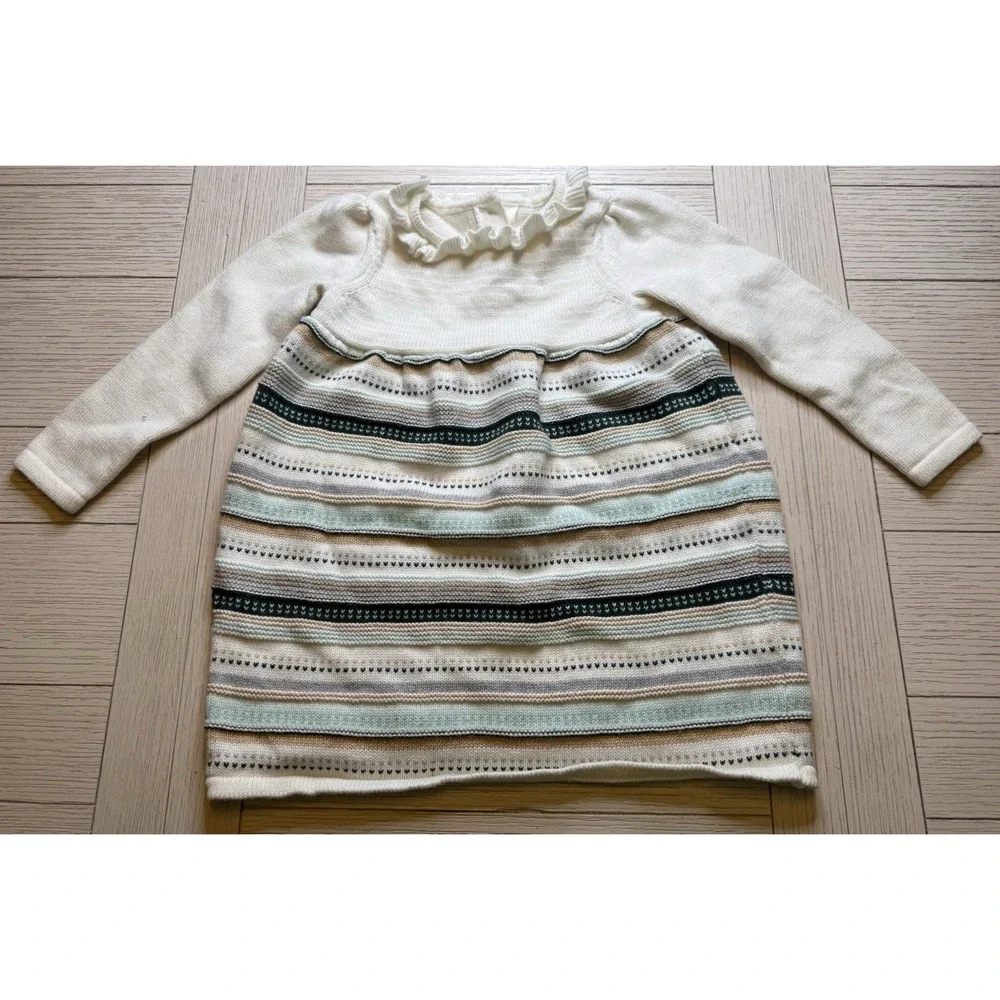 Gymboree All Spruced Up‎ Sweater Dress Sparkles Greens Gold Ruffle Collar Sz 3T